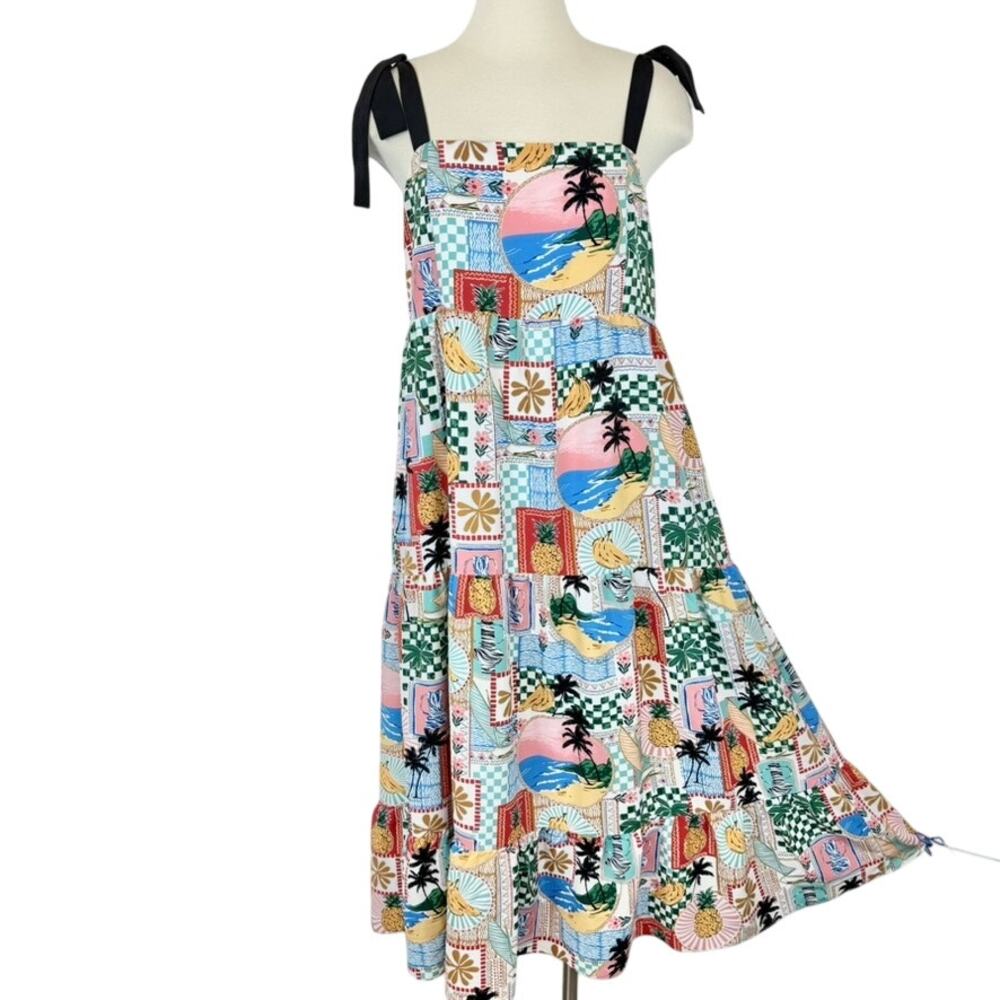Skies Are Blue Tiered Maxi Dress in Citrus Sway Patchwork Vacation Tropical L